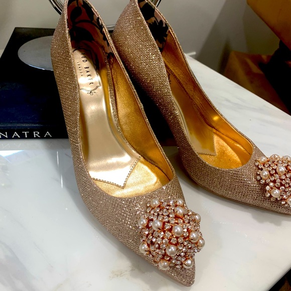 TED BAKER Cinderella Rose Gold Jeweled Heels - Picture 1 of 8